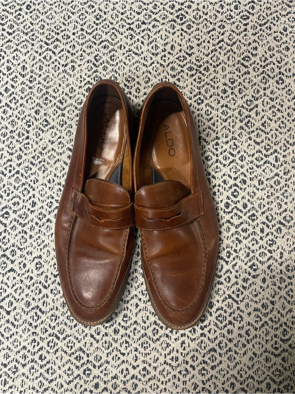 ALDO Men's Cognac Brown Leather Penny Loafers